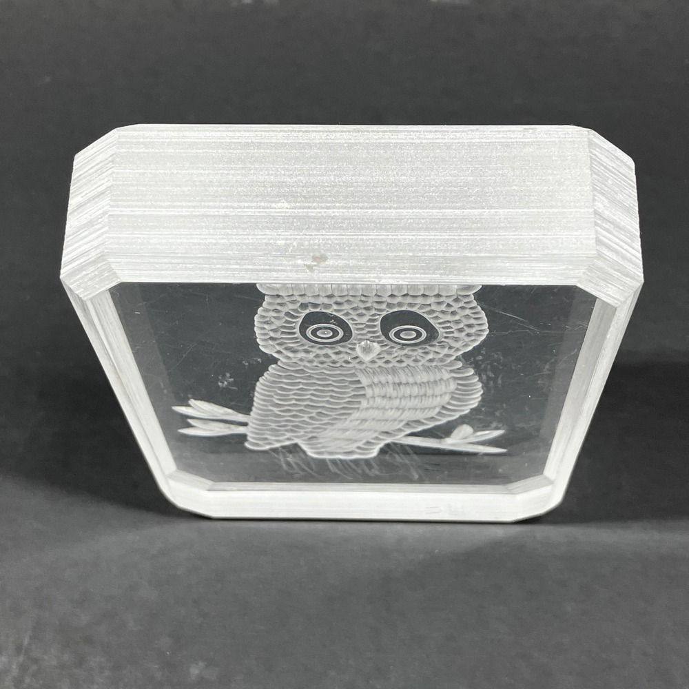 Ronald Fox Sculpture Lucite Owl 4in Clear Vintage Signed 1977 Art Paperweight - Picture 4 of 11